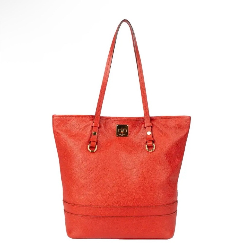 Louis Vuitton Red Leather Tote with Gold Hardware